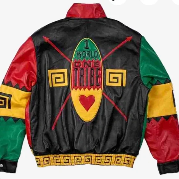 Colorful Geometric Leather Jacket - Picture 2 of 3